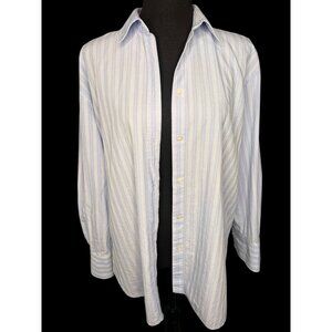 ZARA Striped Long-Sleeve Shirt Women M Blue /White With Back Button nautical